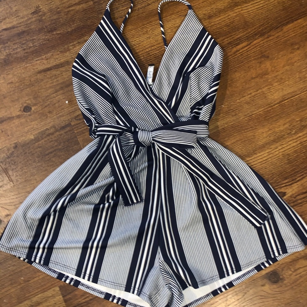 Blue and White Romper